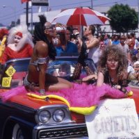 Peanuts Nightclub group in car in the Christopher Street West gay and lesbian pride parade (June 1986).